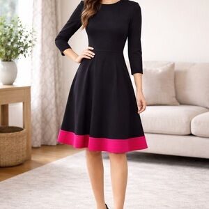 Eliza J Black Fit & Flare Dress Pink Hem Petite 2P